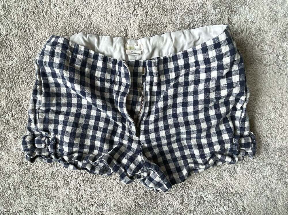 Crewcuts by J.Crew Girls Navy and White Gingham Ruffle Hem Shorts
